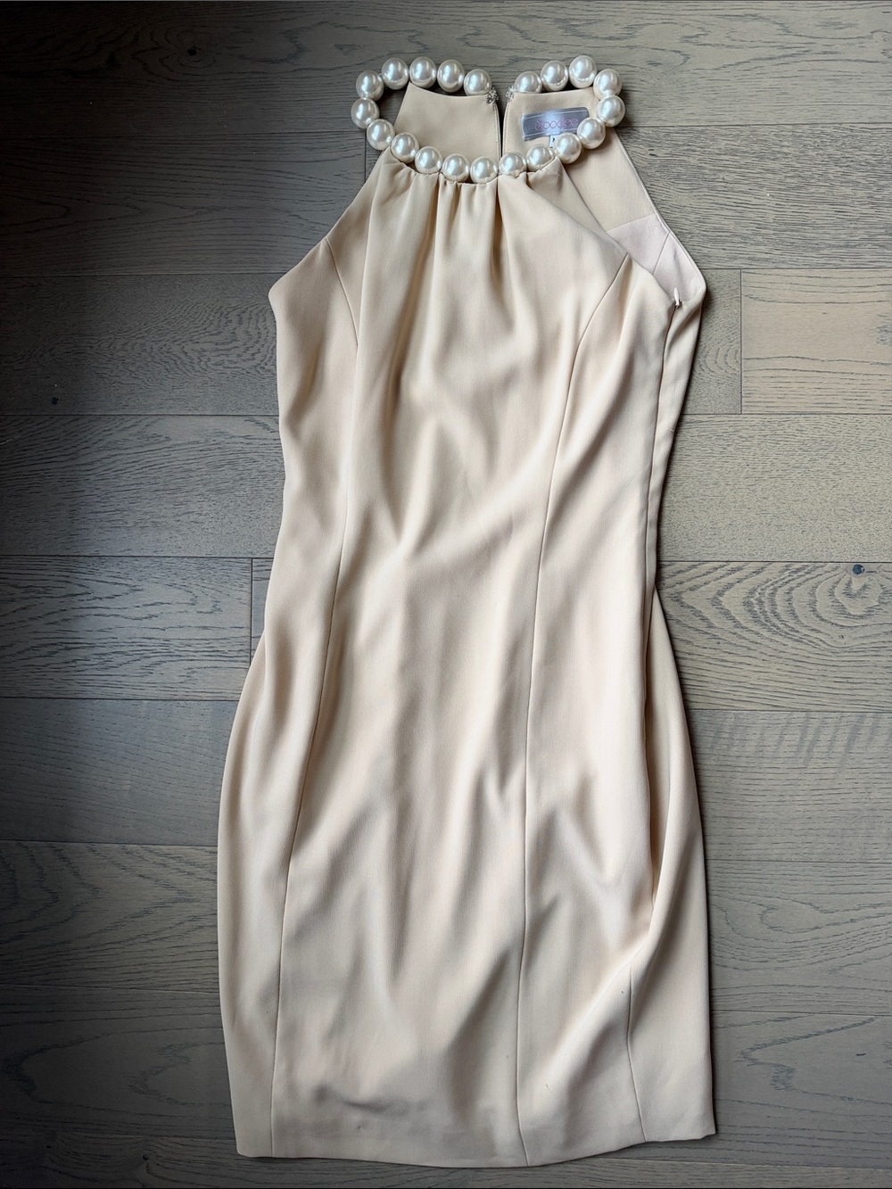 Pearl-Neck Halter Midi Dress in Cream